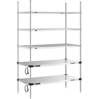 Metro Super Erecta 24 inch x 48 inch Stainless Steel Takeout Station with 2 Heated Shelves, 3 Chrome Shelves, and 74 inch Chrome Posts