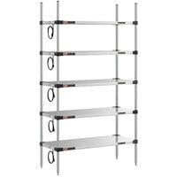 Metro Super Erecta 18 inch x 42 inch Stainless Steel 5-Shelf Heated Stainless Steel Takeout Station with 74 inch Chrome Posts