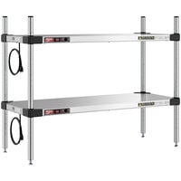 Metro Super Erecta 14 inch x 36 inch Stainless Steel Countertop 2-Shelf Heated Stainless Steel Takeout Station with 27 inch Chrome Posts