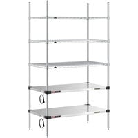 Metro Super Erecta 24 inch x 42 inch Stainless Steel Takeout Station with 2 Heated Shelves, 3 Chrome Shelves, and 74 inch Chrome Posts