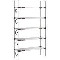 Metro Super Erecta 14" x 42" Stainless Steel 5-Shelf Heated Stainless Steel Takeout Station with 74" Chrome Posts
