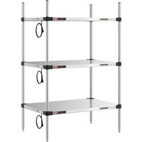 Metro Super Erecta 24" x 36" Stainless Steel 3-Shelf Heated Stainless Steel Takeout Station with 54" Chrome Posts