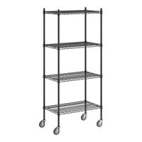 Regency 18" x 30" NSF Black Epoxy 4-Shelf Starter Kit with 64" Posts and Casters