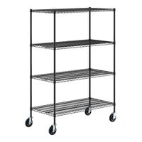 Regency 24" x 48" x 70" NSF Black Epoxy 4-Shelf Starter Kit with Posts and Casters
