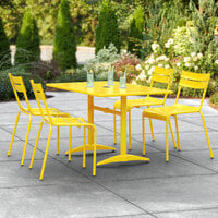 Lancaster Table & Seating 32 inch x 48 inch Yellow Powder-Coated Aluminum Standard Height Outdoor Table with Umbrella Hole and 4 Side Chairs