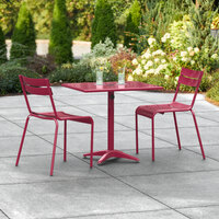 Lancaster Table & Seating 24 inch x 32 inch Sangria Powder-Coated Aluminum Standard Height Outdoor Table with Umbrella Hole and 2 Side Chairs