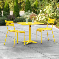 Lancaster Table & Seating 24 inch x 32 inch Yellow Powder-Coated Aluminum Standard Height Outdoor Table with Umbrella Hole and 2 Side Chairs