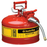 Justrite 2.5 Gallon Type II Red Steel Gas / Flammables AccuFlow Safety Can with 5/8 inch Diameter Metal Hose and Flame Arrester 7225120