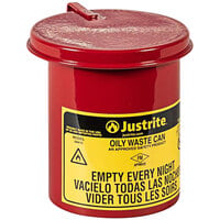 Justrite 1.8 Quart Red Benchtop Mini Oily Waste Can with SoundGard Cover