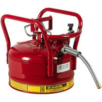 Justrite 2.5 Gallon DOT Type II Red Steel Gas / Flammables AccuFlow Safety Can with 5/8 inch Diameter Metal Hose, Flame Arrester, and Roll Bars 7325120