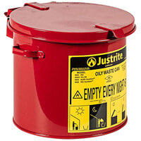 Justrite 2 Gallon Red Countertop Oily Waste Can