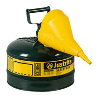 Justrite 2.5 Gallon Type I Green Steel Oil Safety Can with Flame Arrester and Funnel 7125410