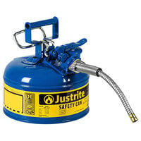 Justrite 1 Gallon Type II Blue Steel Kerosene AccuFlow Safety Can with 5/8 inch Diameter Metal Hose and Flame Arrester 7210320