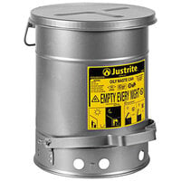 Justrite 6 Gallon Silver Hands-Free Oily Waste Can with SoundGard Cover
