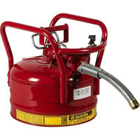 Justrite 2.5 Gallon DOT Type II Red Steel Gas / Flammables AccuFlow Safety Can with 1 inch Diameter Metal Hose, Flame Arrester, and Roll Bars 7325130