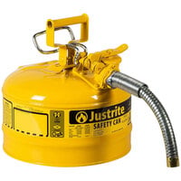 Justrite 2.5 Gallon Type II Yellow Steel Diesel AccuFlow Safety Can with 1 inch Diameter Metal Hose and Flame Arrester 7225230