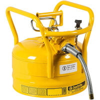 Justrite 2.5 Gallon DOT Type II Yellow Steel Diesel AccuFlow Safety Can with 5/8 inch Diameter Metal Hose, Flame Arrester, and Roll Bars 7325220