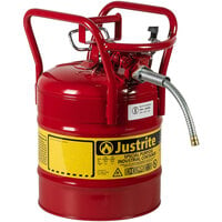 Justrite 5 Gallon DOT Type II Red Steel Gas / Flammables AccuFlow Safety Can with 5/8 inch Diameter Metal Hose, Flame Arrester, and Roll Bars 7350110