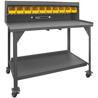 Durham Mfg 30" x 60" 2 Shelf Mobile Heavy-Duty Steel Workbench with Riser, Louvered Panel, and Power Strip DWBM-3060-BE-RSR-95