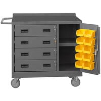 Durham Mfg 18 1/4" x 42 1/8" 1 Door 1 Shelf Mobile Rubber Top Workstation with 4 Drawers and 10 Bins 2211-DLP-RM-10B-95