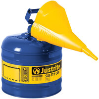 Justrite 2 Gallon Type I Blue Steel Kerosene Safety Can with Flame Arrester and Funnel 7120310