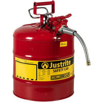 Justrite 5 Gallon Type II Red Steel Gas / Flammables AccuFlow Safety Can with 5/8 inch Diameter Metal Hose and Flame Arrester 7250120