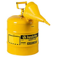 Justrite 5 Gallon Type I Yellow Steel Diesel Safety Can with Flame Arrester and Funnel 7150210