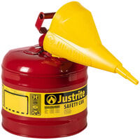 Justrite 2 Gallon Type I Red Steel Gas / Flammables Safety Can with Flame Arrester and Funnel 7120110