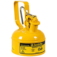 Justrite 1 Pint Type I Yellow Steel Diesel Safety Can with Trigger Handle and Flame Arrester 10011