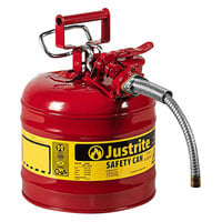 Justrite 2 Gallon Type II Red Steel Gas / Flammables AccuFlow Safety Can with 5/8 inch Diameter Metal Hose and Flame Arrester 7220120