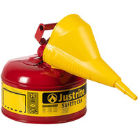 Justrite 1 Gallon Type I Red Steel Gas / Flammables Safety Can with Flame Arrester and Funnel 7110110