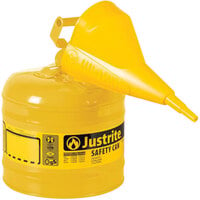 Justrite 2 Gallon Type I Yellow Steel Diesel Safety Can with Flame Arrester and Funnel 7120210
