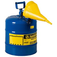 Justrite 5 Gallon Type I Blue Steel Kerosene Safety Can with Flame Arrester and Funnel 7150310
