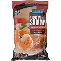 Seamazz 16/20 Size Peeled and Deveined Tail-On Cooked White Shrimp 2 lb. Bag - 5/Case