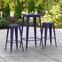 Lancaster Table & Seating Alloy Series 24 inch x 24 inch Navy Outdoor Bar Height Table with Two Barstools