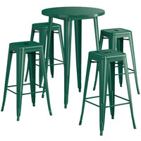 Lancaster Table & Seating Alloy Series 30" Round Emerald Bar Height Outdoor Table with 4 Backless Barstools