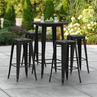 Lancaster Table & Seating Alloy Series 30 inch Round Black Outdoor Bar Height Table with Four Barstools