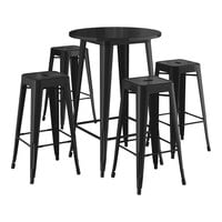 Lancaster Table & Seating Alloy Series 30 inch Round Onyx Black Bar Height Outdoor Table with 4 Backless Barstools