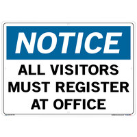Vestil 20 1/2" x 14 1/2" "Notice / All Visitors Must Register At Office" Aluminum Sign SI-N-26-E-AL-080