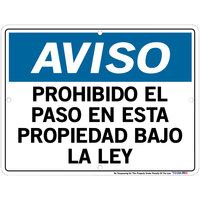 Vestil 12 1/2" x 9 1/2" "Aviso / Prohibido El Paso En Esta Propiedad Bajo La Ley" Aluminum Sign SI-N-68-B-AL-080-S