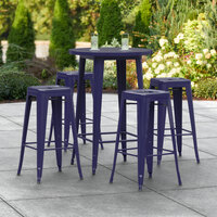 Lancaster Table & Seating Alloy Series 30 inch Round Navy Outdoor Bar Height Table with Four Barstools
