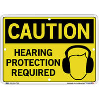 Vestil 10 1/2 inch x 7 1/2 inch Caution / Hearing Protection Required Aluminum Sign SI-C-42-A-AL-063