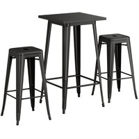 Lancaster Table & Seating Alloy Series 24" x 24" Black Bar Height Outdoor Table with 2 Backless Barstools