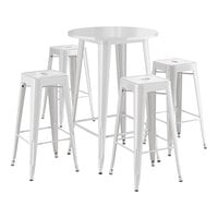 Lancaster Table & Seating Alloy Series 30" Round White Bar Height Outdoor Table with 4 Backless Barstools