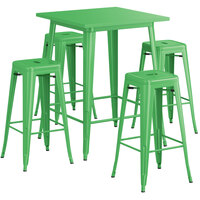 Lancaster Table & Seating Alloy Series 31 1/2" x 31 1/2" Green Bar Height Outdoor Table with 4 Backless Barstools