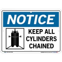 Vestil 10 1/2 inch x 7 1/2 inch Notice / Keep All Cylinders Chained Aluminum Sign SI-N-47-A-AL-040