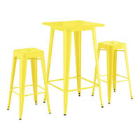 Lancaster Table & Seating Alloy Series 23 1/2 inch x 23 1/2 inch Yellow Bar Height Outdoor Table with 2 Backless Barstools