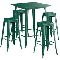 Lancaster Table & Seating Alloy Series 31 1/2" x 31 1/2" Emerald Bar Height Outdoor Table with 4 Backless Barstools
