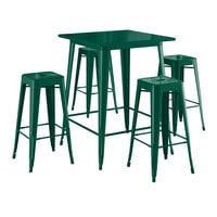 Lancaster Table & Seating Alloy Series 31 1/2" x 31 1/2" Emerald Bar Height Outdoor Table with 4 Backless Barstools