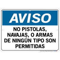 Vestil 14 1/2" x 10 1/2" "Aviso / No Pistolas, Navajas, O Armas De Ningún Tipo Son Permitidas" Aluminum Sign SI-N-41-C-AL-080-S